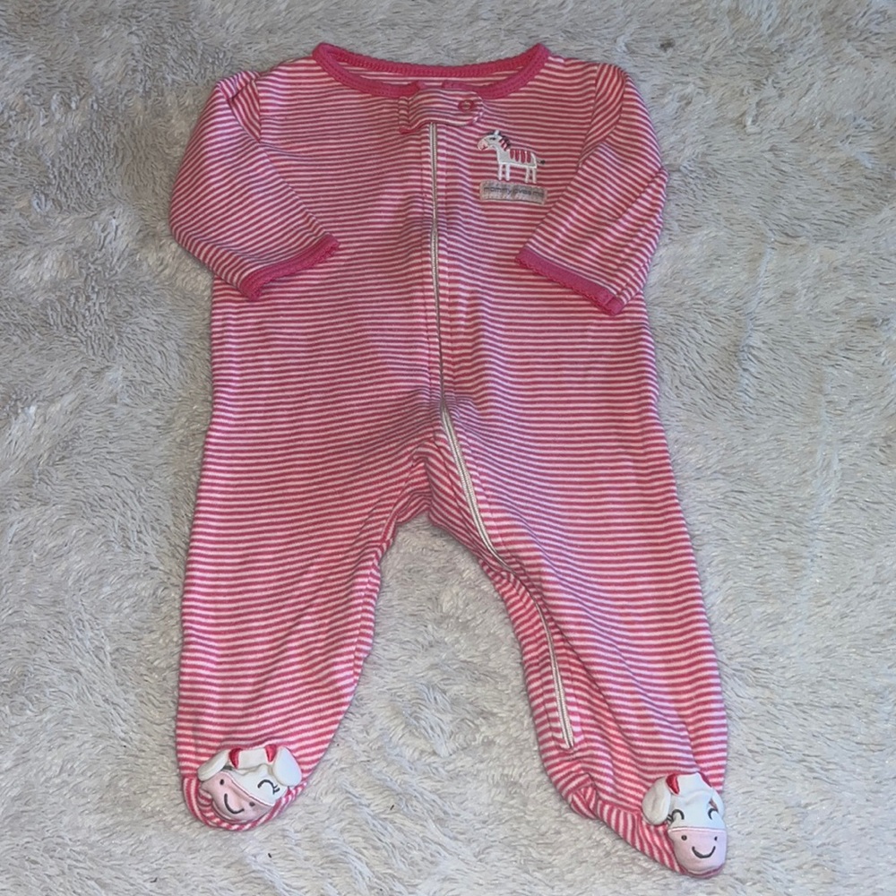 carters 3 month pink zebra footie/ sleeper zip up 🦓